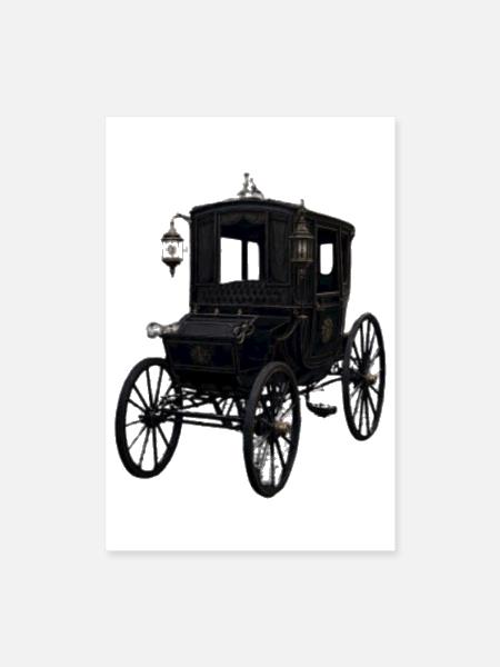 Antique Black Carriage Silhouette - Poster 8x12 - white