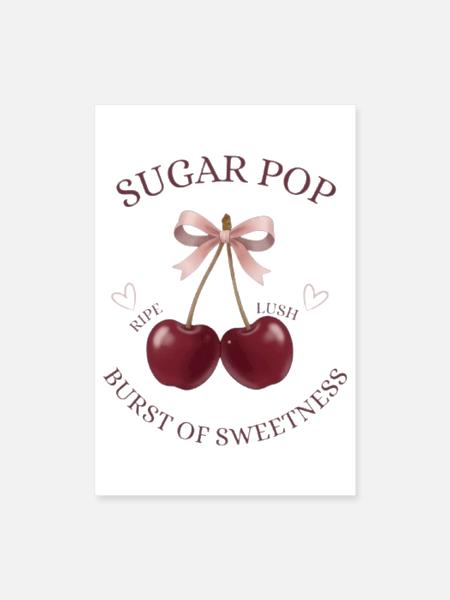 Sugarpop Cherries Tee – Sweet Cherry Burst Shirt - Poster 8x12 - white - Front