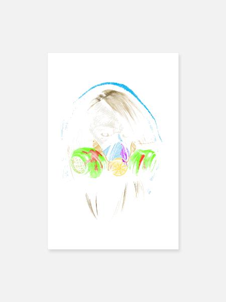 Neon Gas Mask Portrait - Poster 8x12 - white - Front