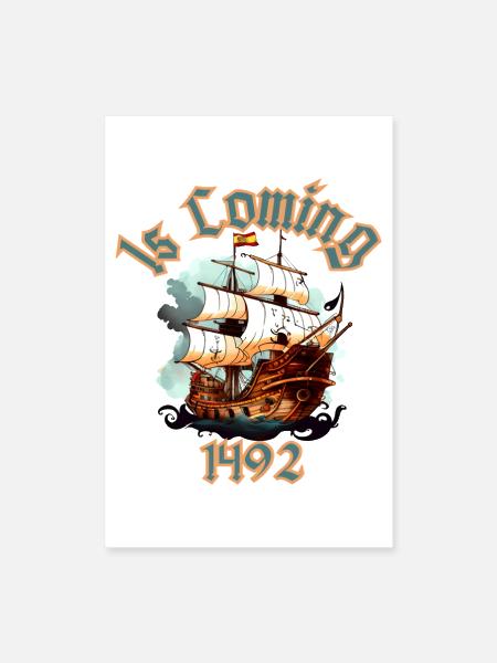 1492 Explorer Ship Emblem - Poster 8x12 - white - Front