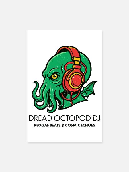 Dread Octopod DJ Reggae Cosmic Echoes Art - Poster 8x12 - white - Front