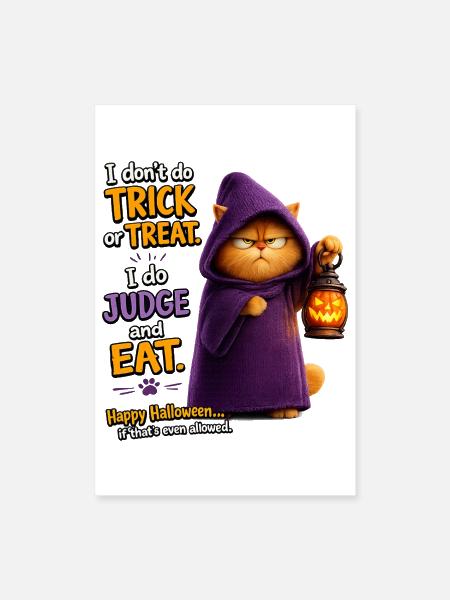 Funny Halloween Cat Judging Your Costume - Poster 8x12 - white - Front