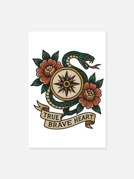 True Brave Heart Snake Compass Patch - Poster 8x12 - white - Front