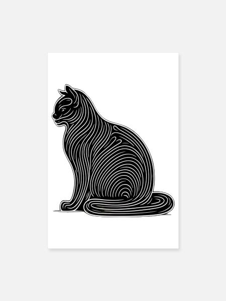 Elegant Line Art Cat Illustration - Poster 8x12 - white - Front