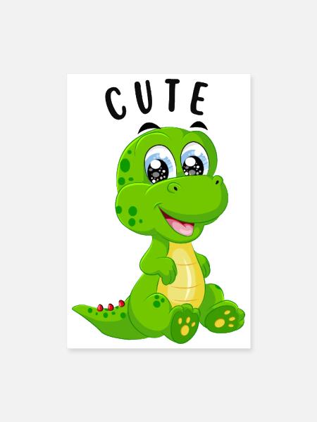 Cute Green Dino Cartoon - Poster 8x12 - white - Front