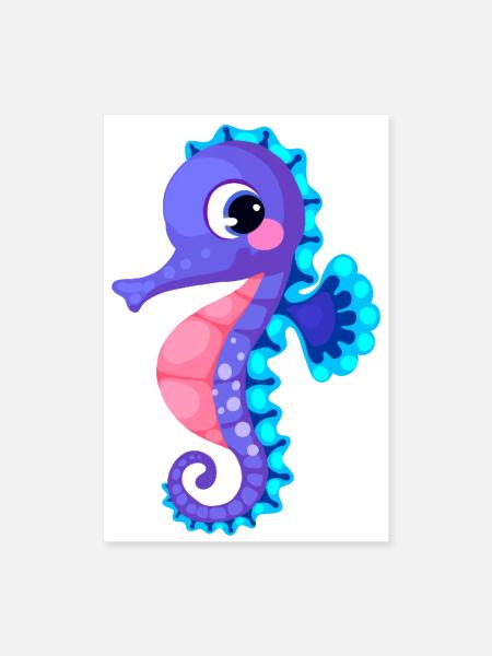 Cute Purple Seahorse Kawaii Ocean Art - Poster 8x12 - white - Front