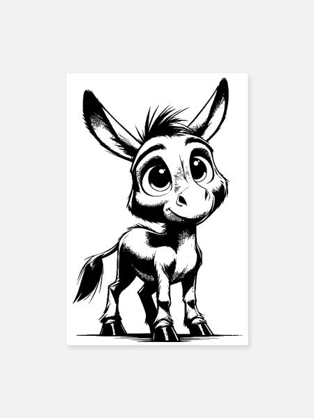 Cute Little Baby Donkey Pencil Drawing - Poster 8x12 - white - Front