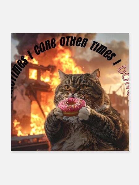 Indifferent Cat Donut in Fiery Mayhem - Poster 8x8 - white - Front