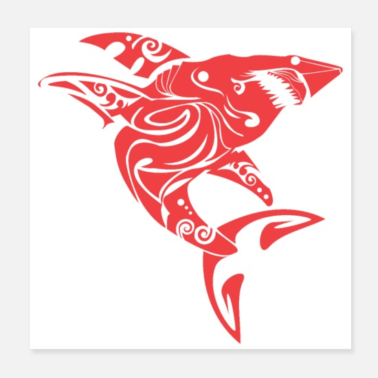 Maori Shark Red Polynesian Tribal Tattoo Gift Idea' Poster | Spreadshirt