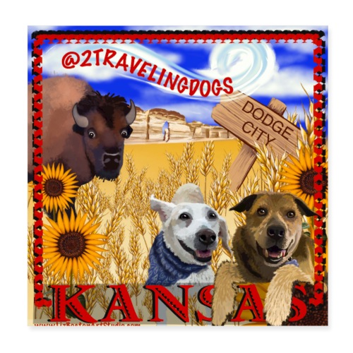 2 Traveling Dogs Kansas Edition - Poster 8x8