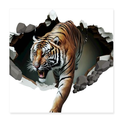 Fashion Design Tiger Coming Out, Wild Feline Tiger - Poster 8x8