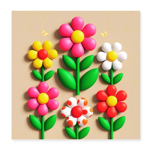 3D Flowers and Butterflies in Amber, Floral Design - Poster 8x8