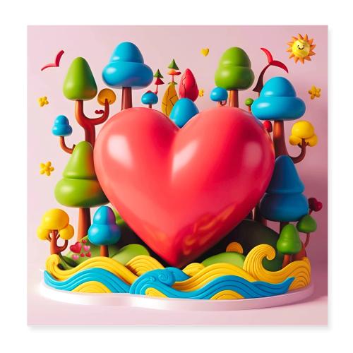 Big red heart, surrounded by landscape, nature - Poster 8x8