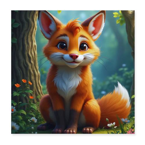 Magical fantasy fox in enchanted forest scene - Poster 8x8