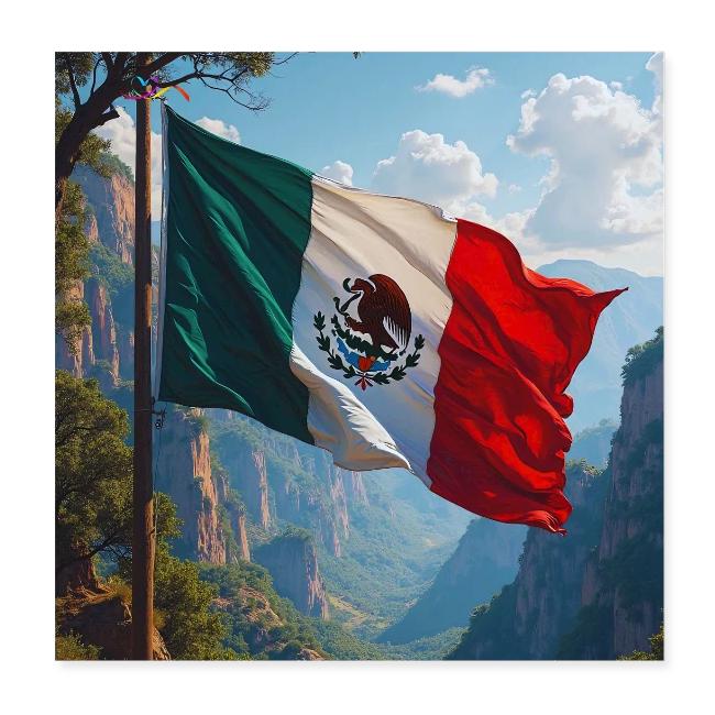 Mexican Flag in Mountain Nature Landscape