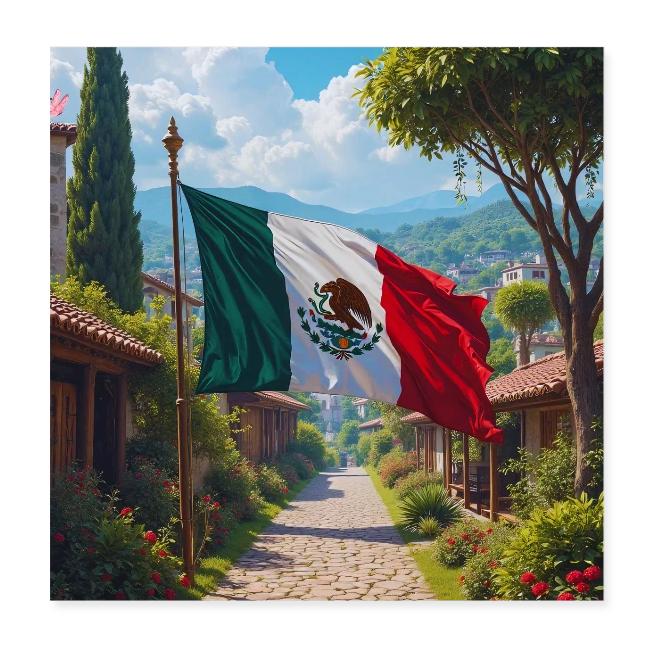 Mexican flag surrounded by nature and magic town
