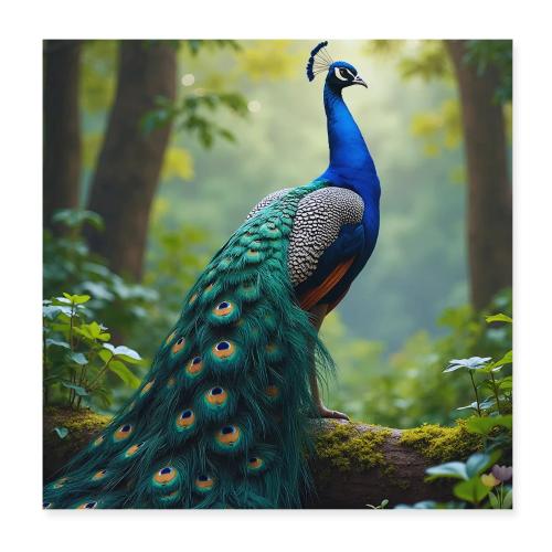 Majestic Peacock in Enchanted Forest - Poster 8x8