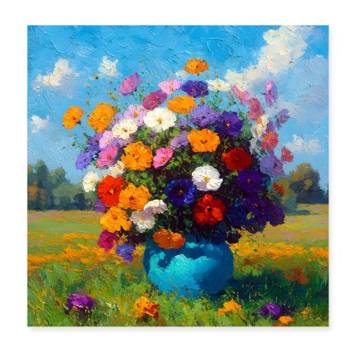 Floral Breeze in Blue - Poster 8x8