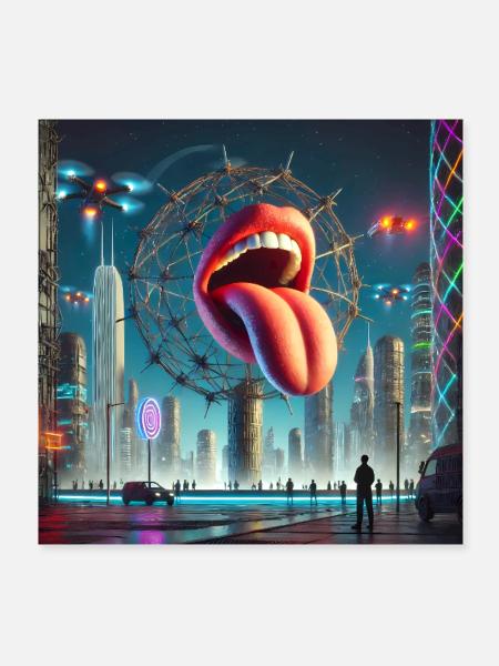 Cyberpunk Pop Art – Futuristic Neon Cityscape - Poster 8x8 - white - Front