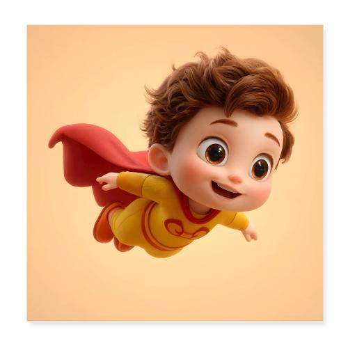 Cute Cartoon Superhero Toddler Flying Wall Print - Poster 8x8
