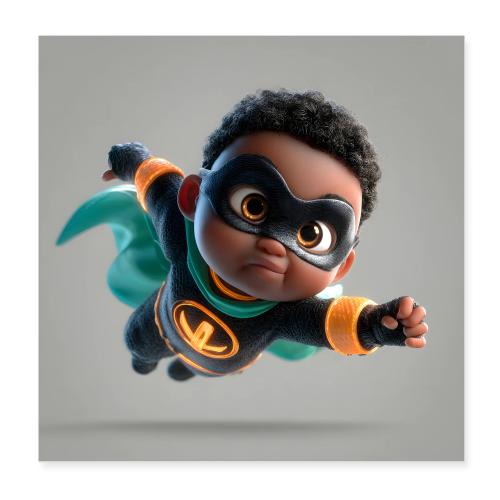 Playful Cartoon Toddler Superhero Flying - Poster 8x8