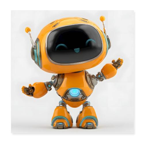 Joyful Cartoon Yellow Robot Standing Wall Print - Poster 8x8