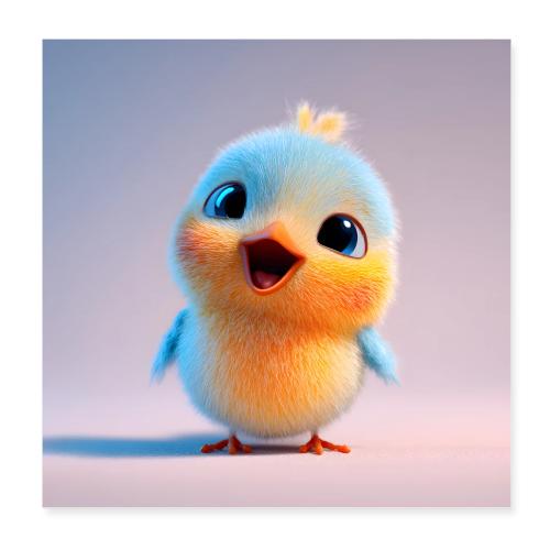 Joyful Cartoon Baby Bird Colorful Wall Print - Poster 8x8