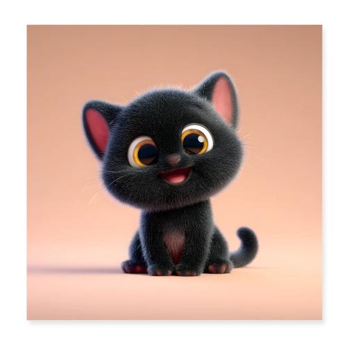 Playful Black Kitten - Poster 8x8