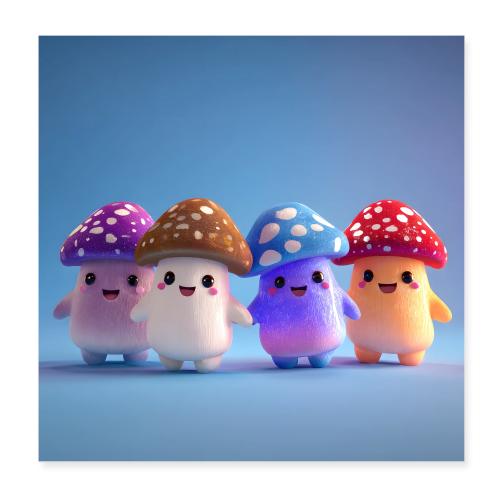 Enchanted Mushroom Quartet - Poster 8x8