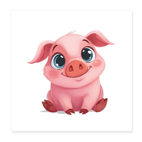 Smiling Pink Piglet - Poster 8x8