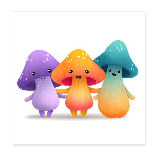 Cheerful Mushroom Friends - Poster 8x8