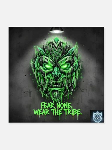Tribal Mask – Toxic Acid Cyber Mutant Art - Poster 8x8 - white - Front