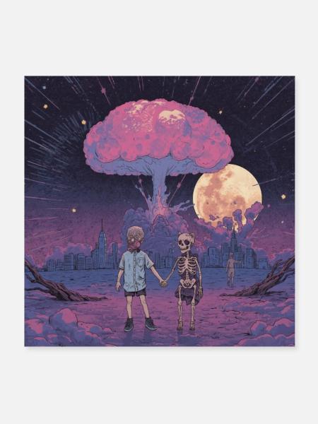 Post-Apocalyptic Boy and Skeleton Holding Hands Nu - Poster 8x8 - white - Front