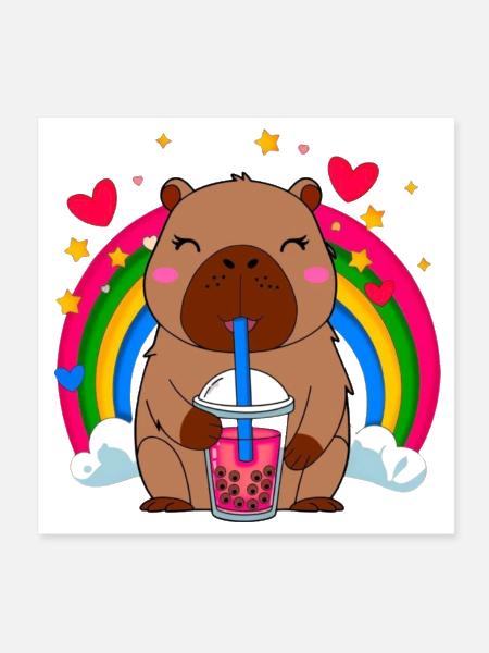 Bear Sips Rainbow Bubble Tea - Poster 8x8 - white - Front
