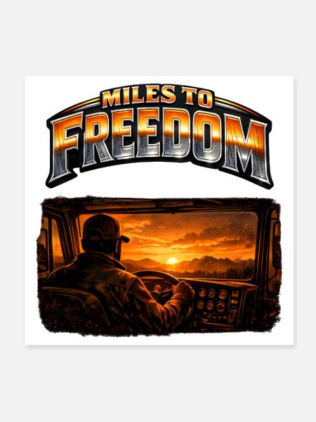 Miles to Freedom Truck Sunset - Poster 8x8 - white