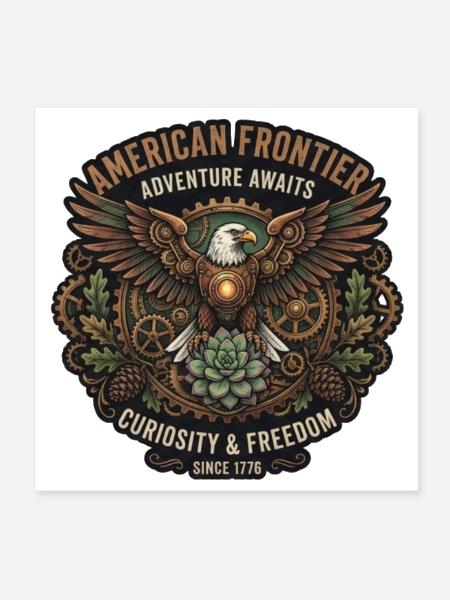 American Frontier Eagle T-Shirt | Steampunk Vintag - Poster 8x8 - white