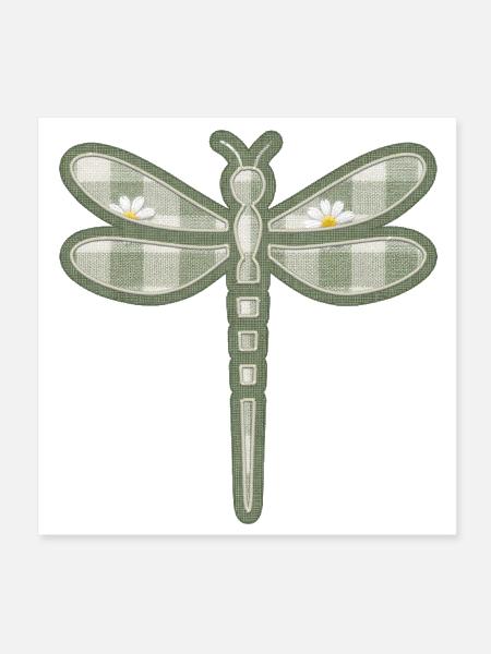 Checkered Dragonfly Patch Gingham Daisy Applique - Poster 8x8 - white - Front