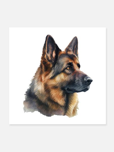 Portrait aquarelle du berger allemand - Poster 8 x 8 po - blanc - Devant