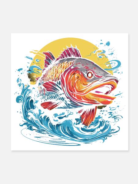 Fishing Illustration - Poster 8x8 - white - Front