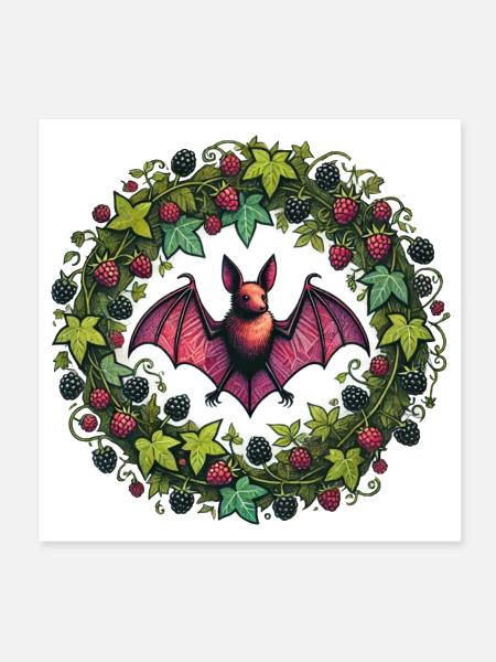 Vibrant Bat and Berry Forest Design - Poster 8x8 - white - Front