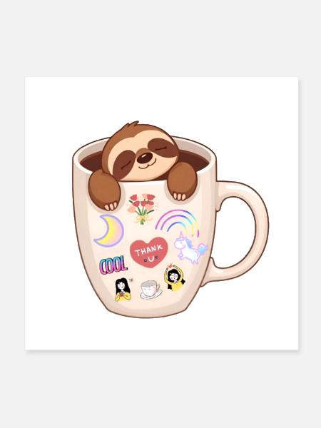 Sleepy Sloth in Cozy Mug Sticker Joy - Poster 8x8 - white - Front
