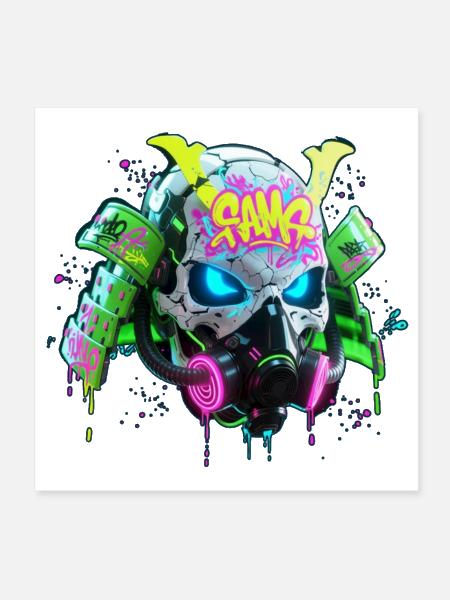 Neon Graffiti Skull Gas Mask - Poster 8x8 - white - Front