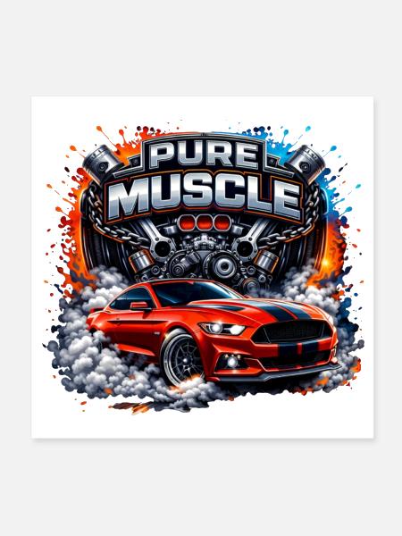 Pure Muscle Engine Car - Poster 8x8 - white - Front