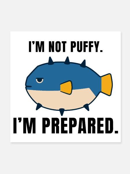 Blue Pufferfish Cartoon Tee - Poster 8x8 - white - Front