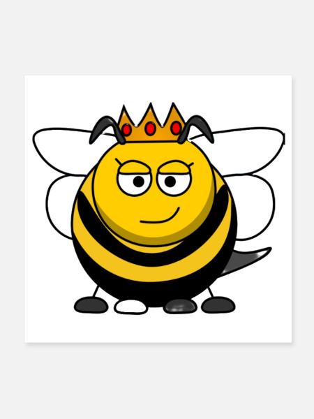 Royal Bee Cartoon with Crown - Poster 8x8 - white