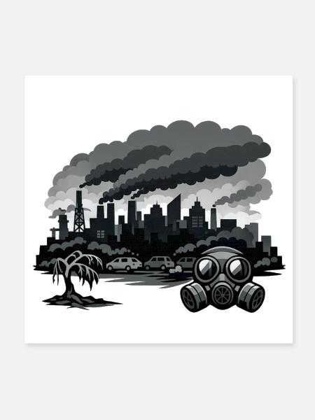 Dystopian Cityscape with Gas Mask - Poster 8x8 - white - Front
