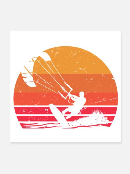 Sunset Kite Surfer Silhouette - Poster 8x8 - white - Front