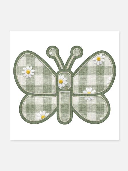 Cottagecore Sage Green Checkered Butterfly Patch - Poster 8x8 - white - Front