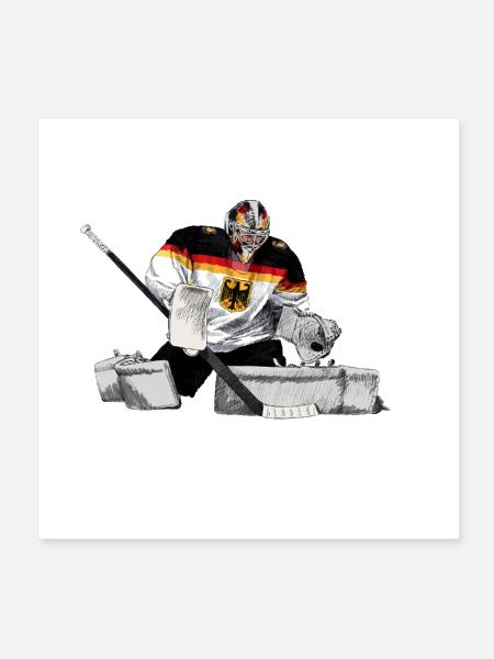 Sketch du gardien de but de hockey allemand avec drapeau - Poster 8 x 8 po - blanc - Devant