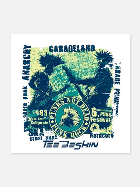 Punk Rock Skull Guitar Concert Tee - Poster 8x8 - white - Front